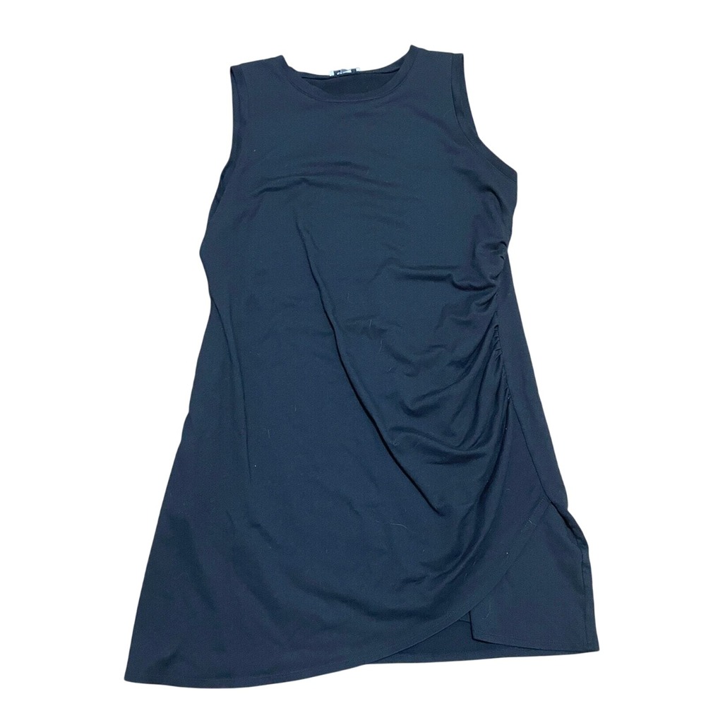 Nine West Women's XL Black Sleeveless Side Ruched Tulip Hem Knit Dress 0588J9A